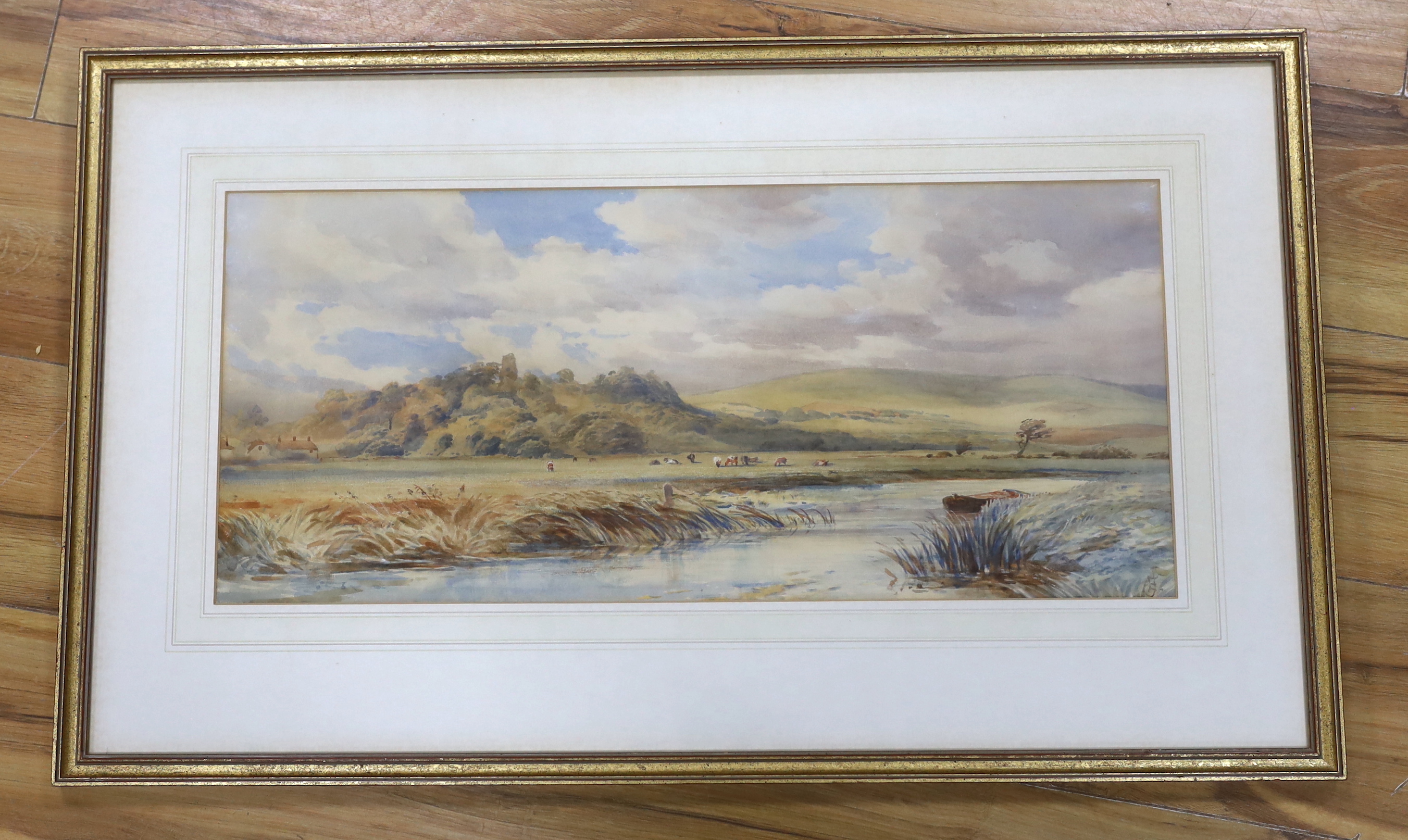 E. Jennings, watercolour, Bramber Castle, Sussex, signed with monogram, 26 x 60cm